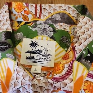 NWOT-AUTHENTIC "ORREDE BRAND" Palms Paradise Hawaiian ALOHA Vibrant Colors Sz L